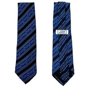 GIANNI VERSACE Vintage 100% Silk Neck Tie Blue Black